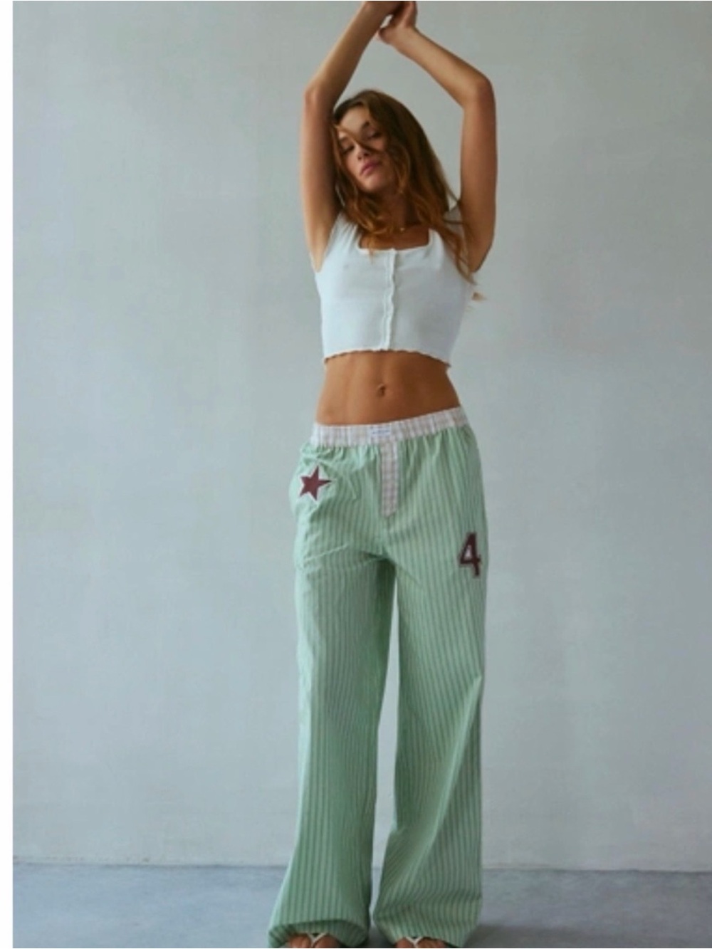 Urban Outfitters Mint Green Striped Pajama Pants with Burgundy Accents